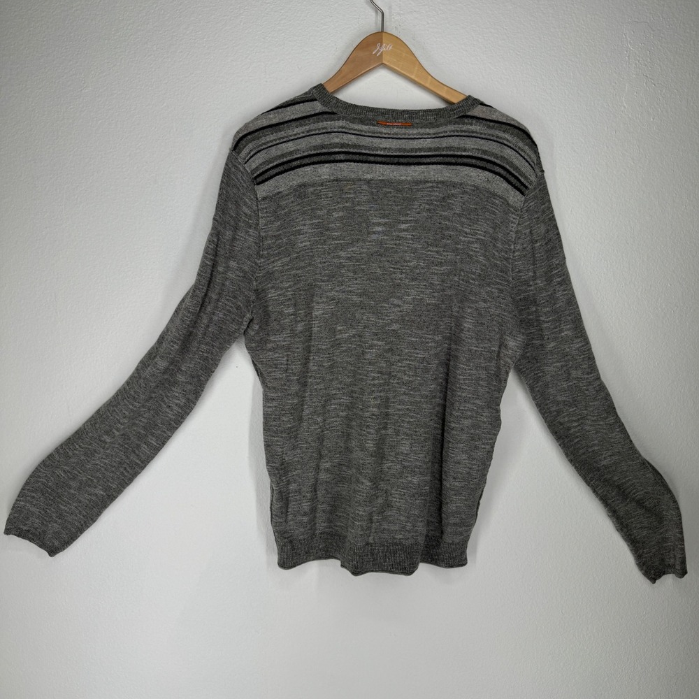 Hugo Boss Linen Cotton Striped Shoulder Crew Neck Sweater Medium Luxury Euro